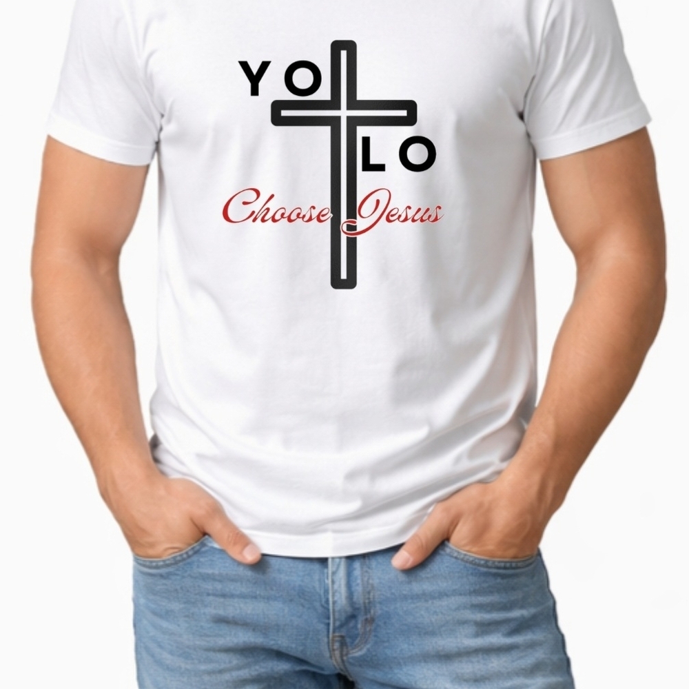 White Mens YOLO Choose Jesus T-Shirt